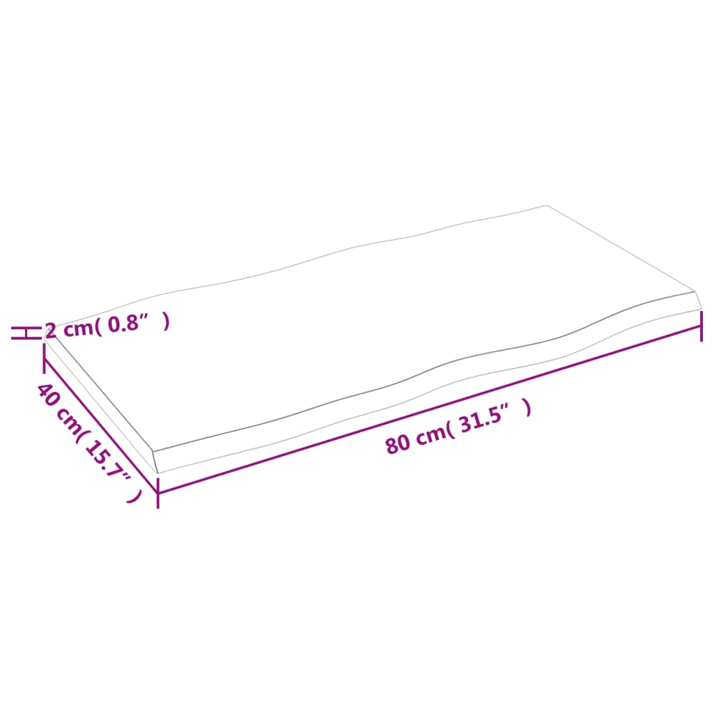 vidaXL Blat masă, 80x40x2 cm, maro, lemn stejar tratat contur organic