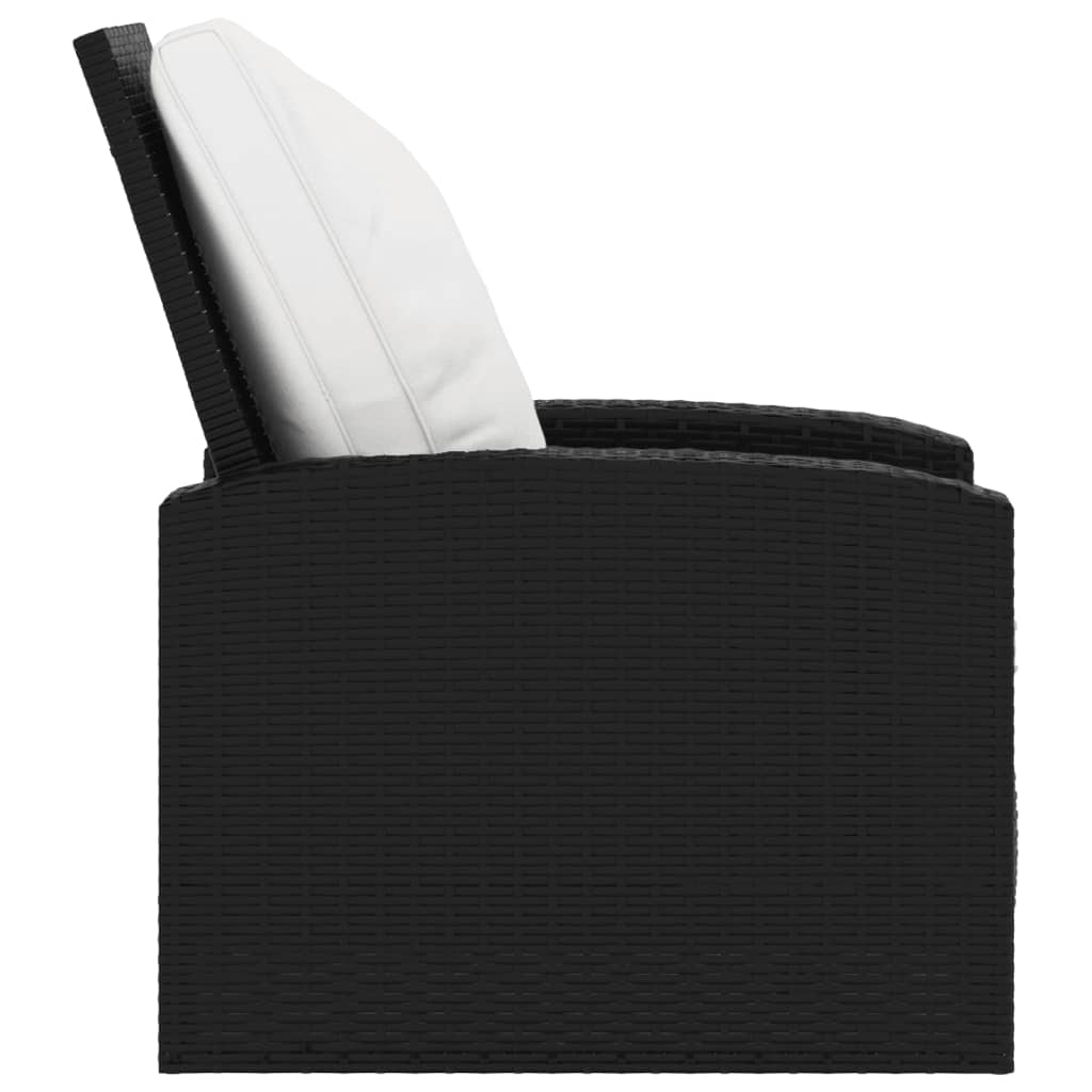 vidaXL Scaun rabatabil de grădină cu perne, negru, poliratan