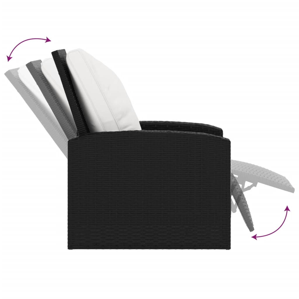 vidaXL Scaun rabatabil de grădină cu perne, negru, poliratan