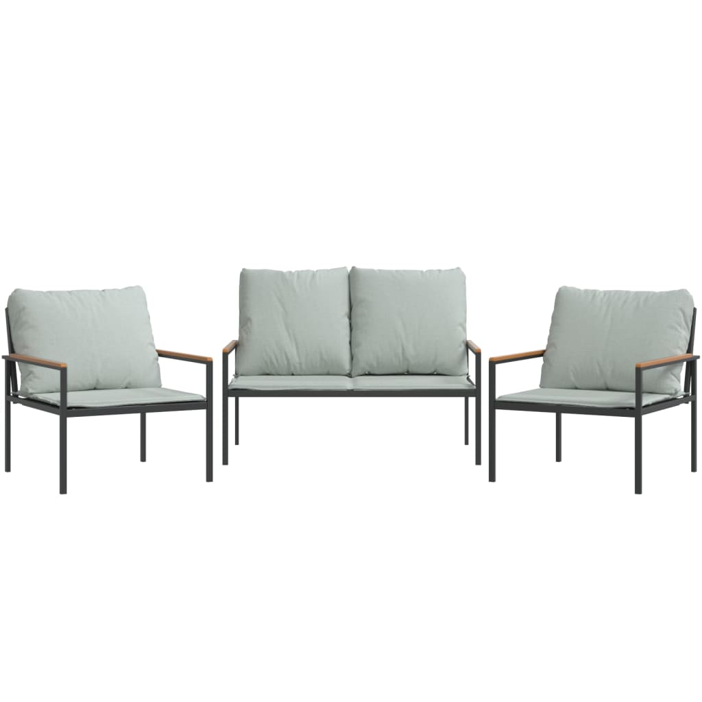 vidaXL Set mobilier de grădină, cu perne, antracit, 3 piese, oțel