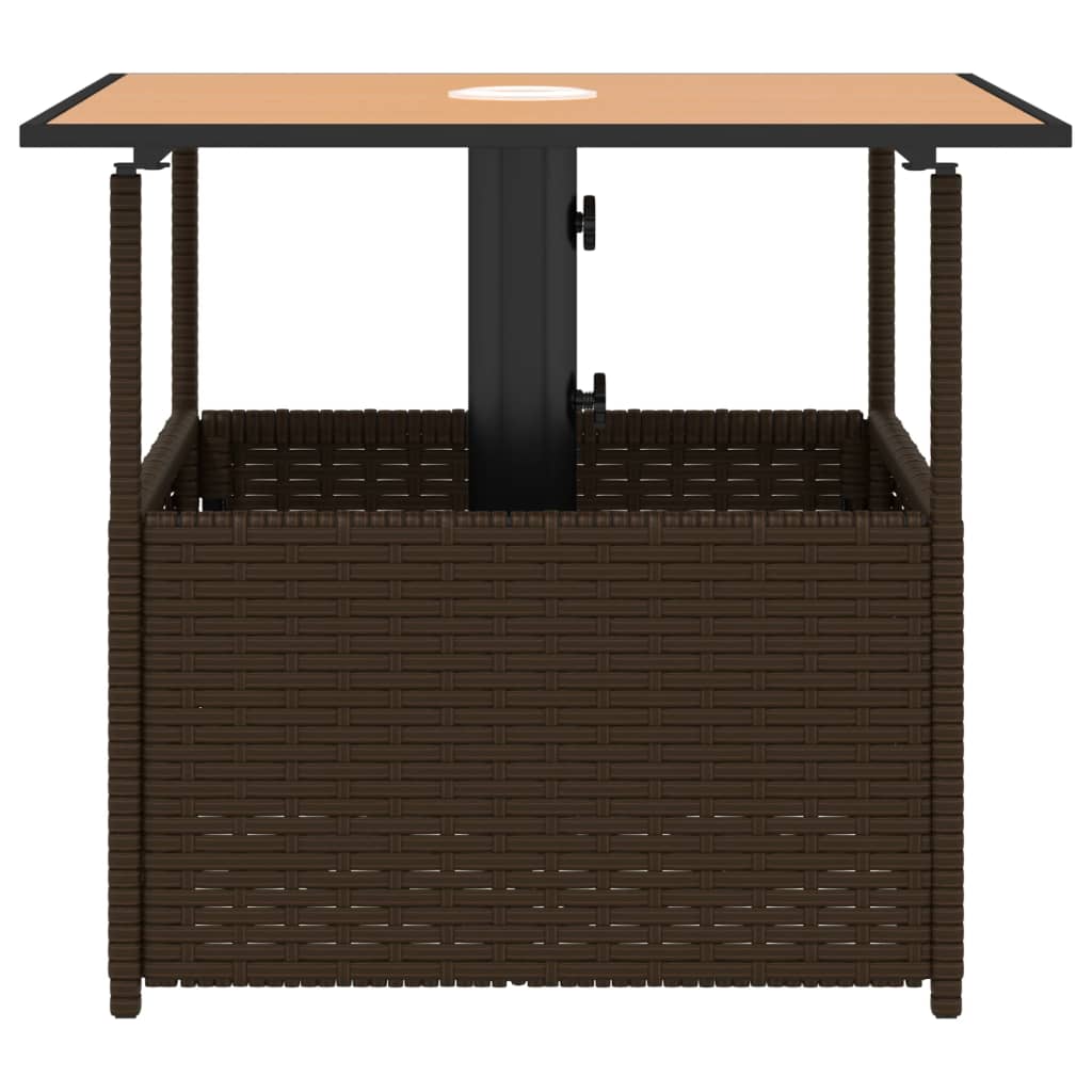 vidaXL Masă grădină cu orificiu umbrelă maro 55x55x46,5 cm poliratan