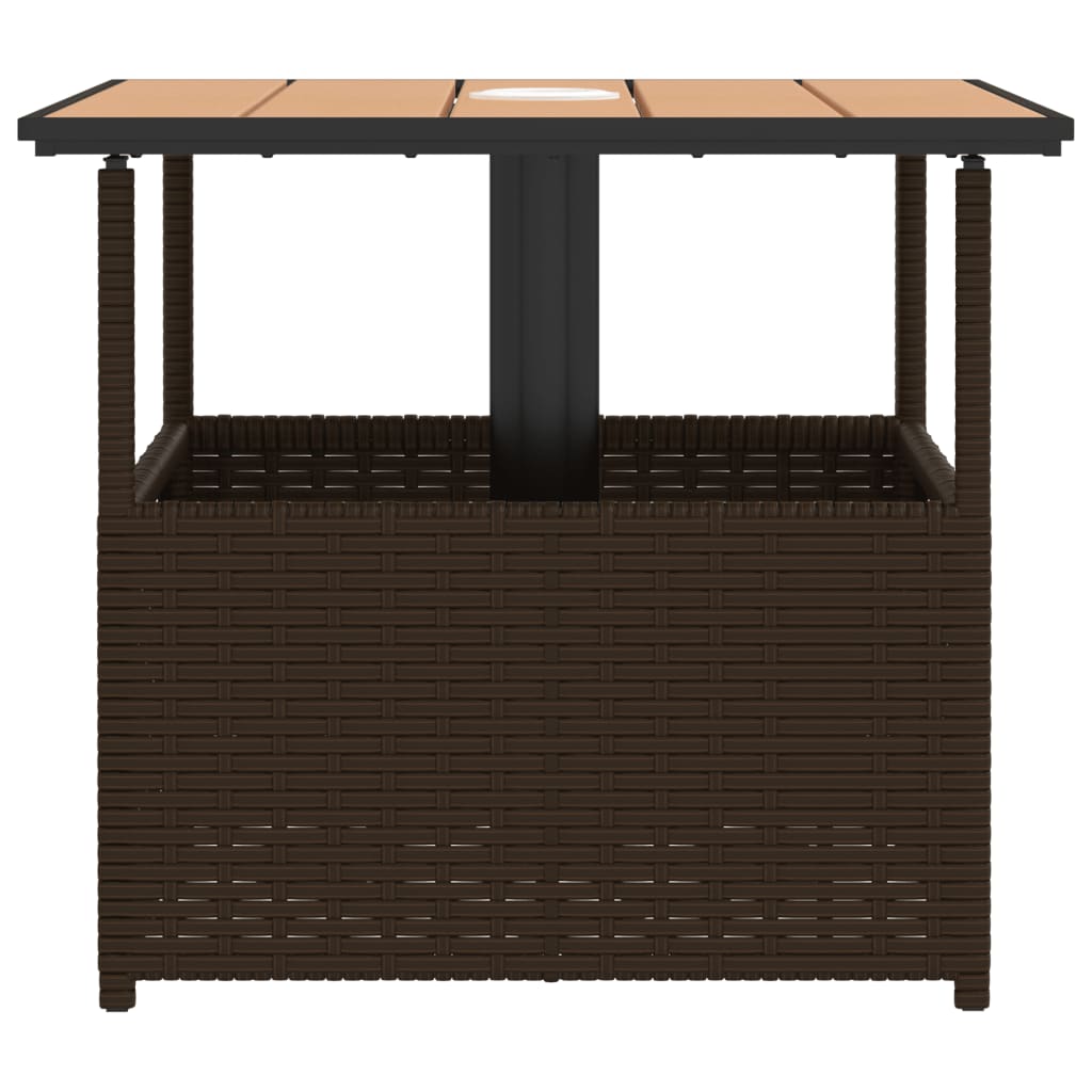 vidaXL Masă grădină cu orificiu umbrelă maro 55x55x46,5 cm poliratan