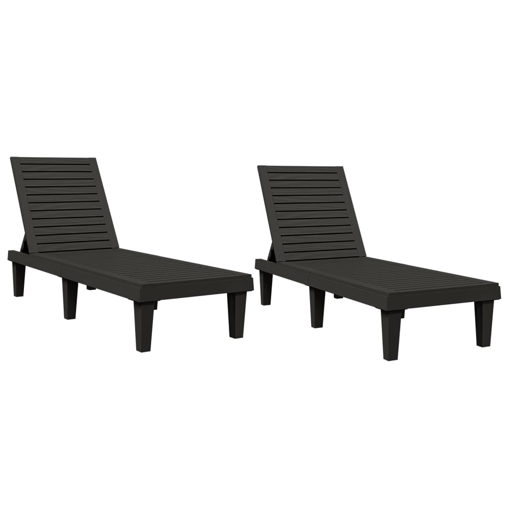 vidaXL Șezlonguri, 2 buc., negru, 155x58x83 cm, polipropilenă vidaXL Șezlonguri, 2 buc., negru, 155x58x83 cm, polipropilenă