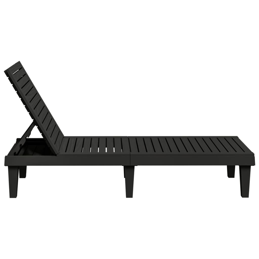 vidaXL Șezlonguri, 2 buc., negru, 155x58x83 cm, polipropilenă vidaXL Șezlonguri, 2 buc., negru, 155x58x83 cm, polipropilenă