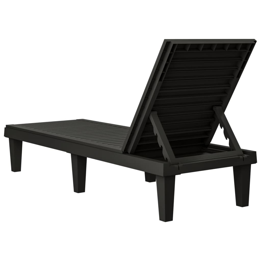 vidaXL Șezlonguri, 2 buc., negru, 155x58x83 cm, polipropilenă vidaXL Șezlonguri, 2 buc., negru, 155x58x83 cm, polipropilenă