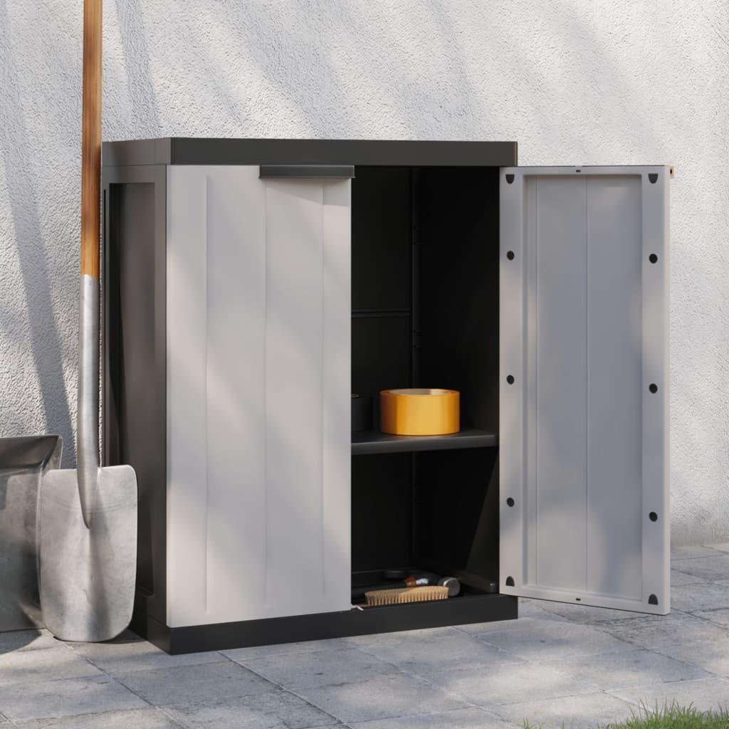 vidaXL Dulap depozitare de exterior, gri și negru, 65x37x85 cm, PP vidaXL Dulap depozitare de exterior, gri și negru, 65x37x85 cm, PP