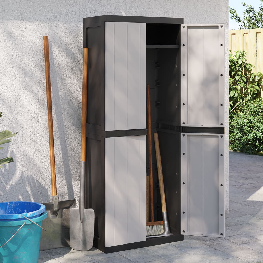vidaXL Dulap depozitare de exterior, gri și negru, 65x37x165 cm, PP