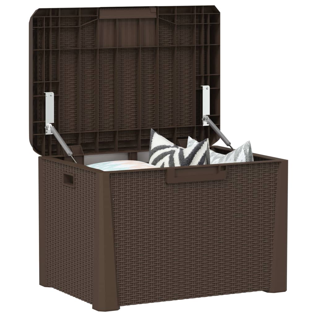 vidaXL Cutie depozitare de grădină cu pernă de șezut, maro, 125 L, PP vidaXL Cutie depozitare de grădină cu pernă de șezut, maro, 125 L, PP
