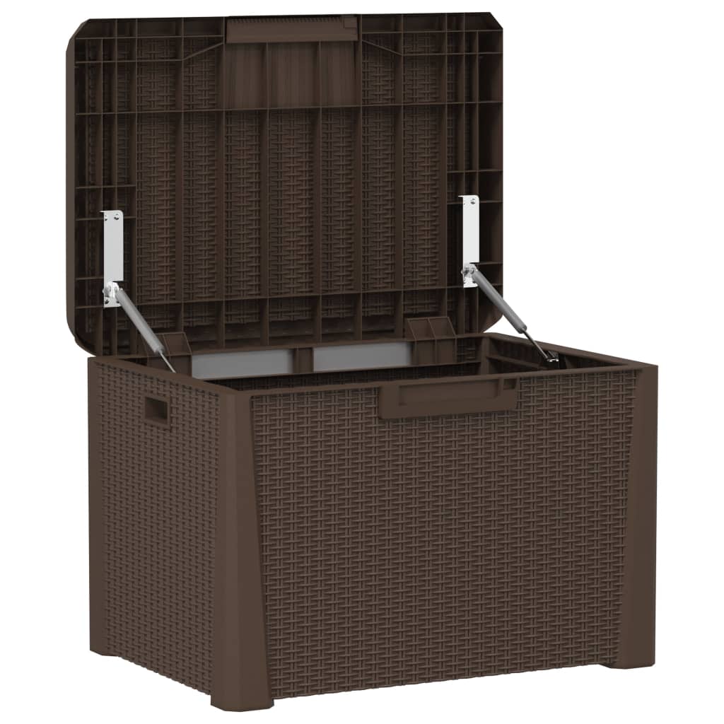 vidaXL Cutie depozitare de grădină cu pernă de șezut, maro, 125 L, PP vidaXL Cutie depozitare de grădină cu pernă de șezut, maro, 125 L, PP