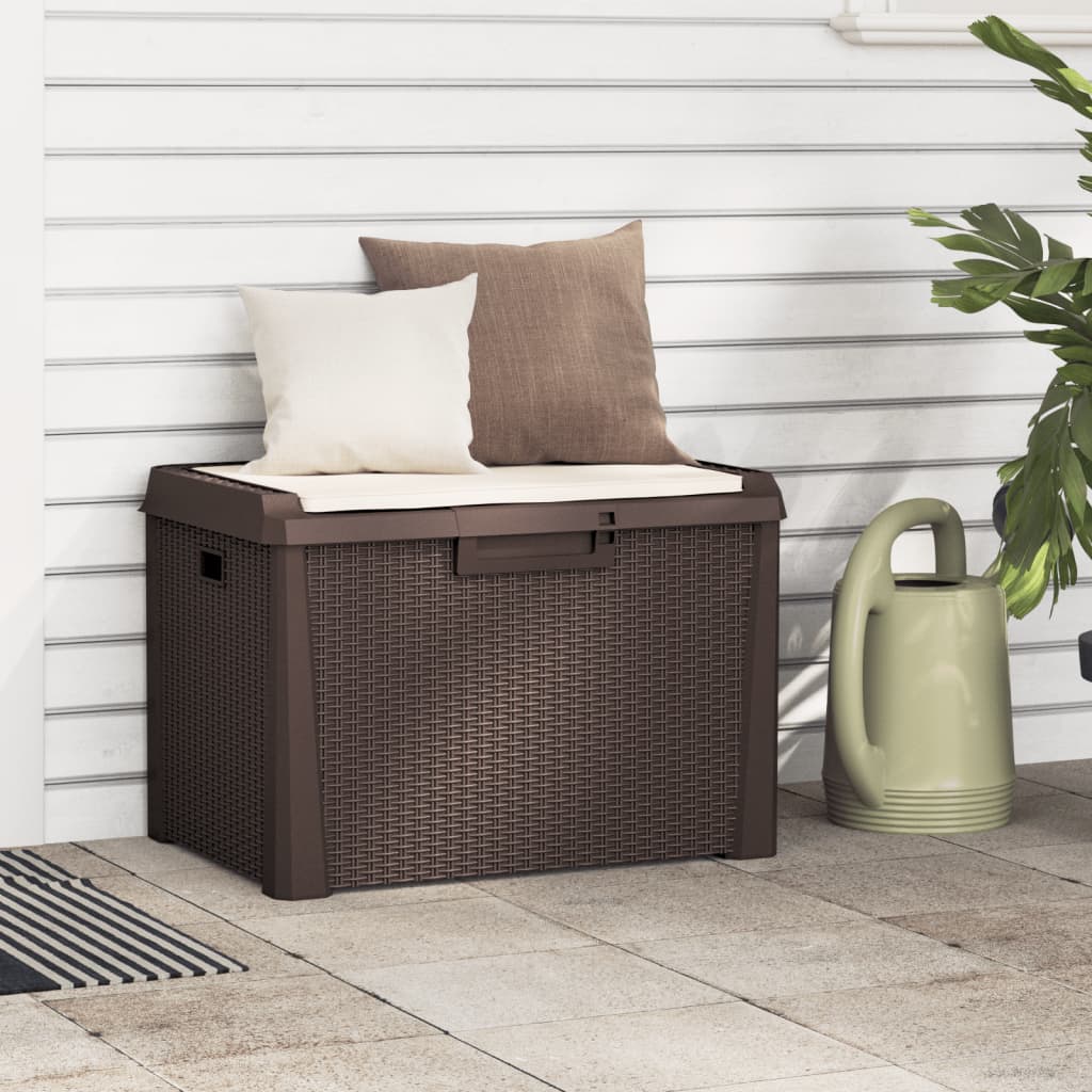 vidaXL Cutie depozitare de grădină cu pernă de șezut, maro, 125 L, PP vidaXL Cutie depozitare de grădină cu pernă de șezut, maro, 125 L, PP