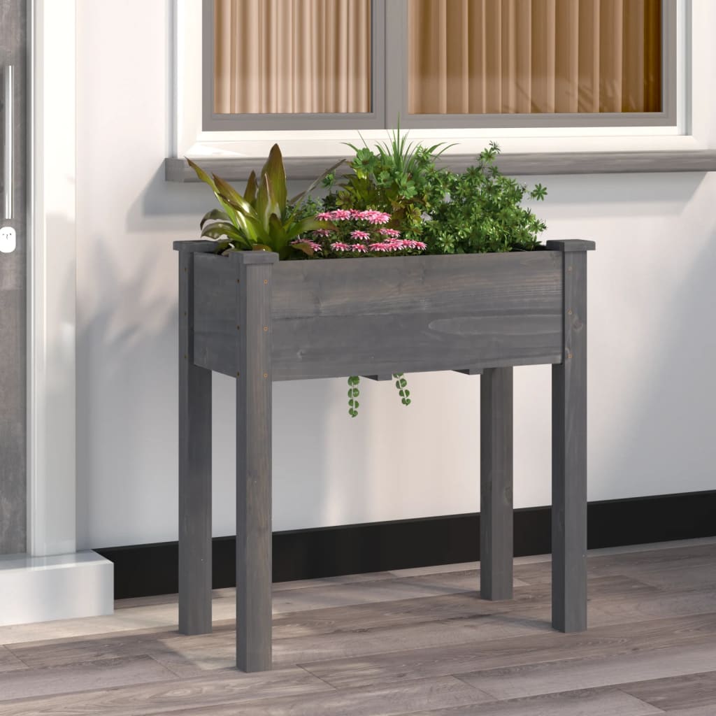 vidaXL Jardinieră cu căptușeală, gri, 71x37x76 cm, lemn masiv de brad vidaXL Jardinieră cu căptușeală, gri, 71x37x76 cm, lemn masiv de brad