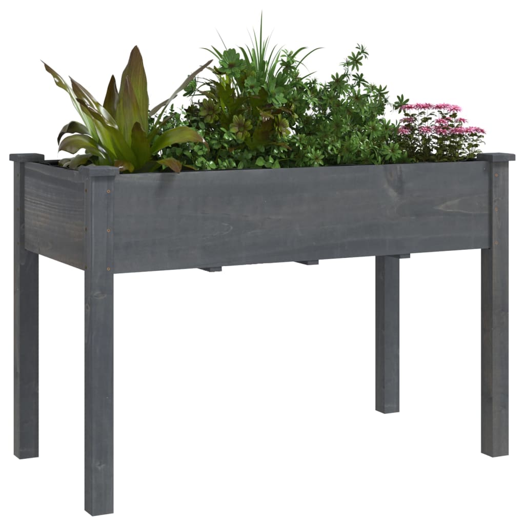 vidaXL Jardinieră cu căptușeală, gri, 118x59x76 cm, lemn masiv brad