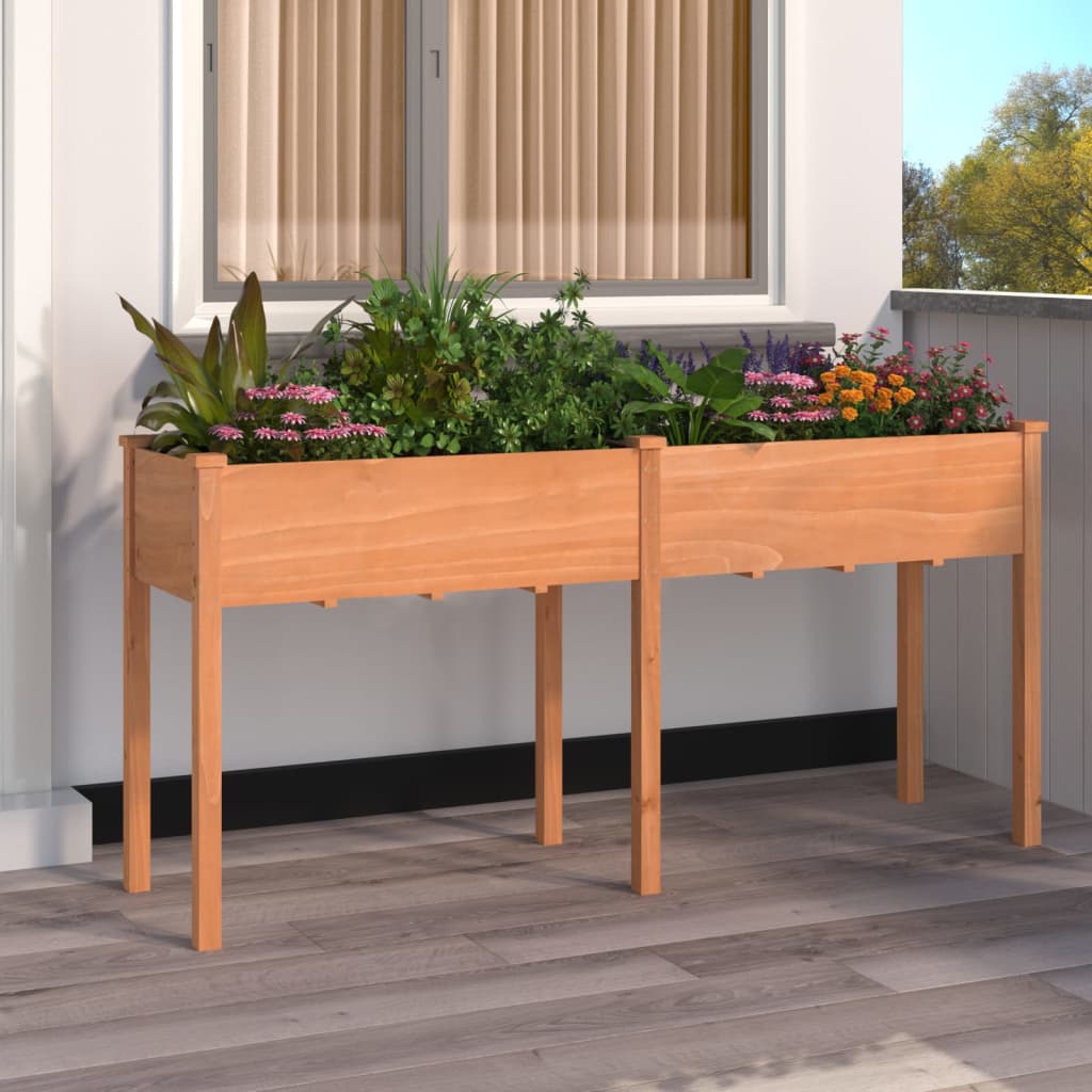 vidaXL Jardinieră cu căptușeală, maro, 161x45x76 cm, lemn masiv brad