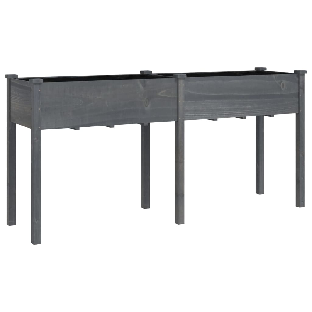 vidaXL Jardinieră cu căptușeală, gri, 161x45x76 cm, lemn masiv brad