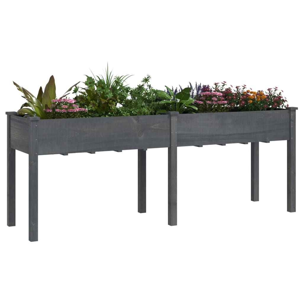 vidaXL Jardinieră cu căptușeală, gri, 203x53x76 cm, lemn masiv brad