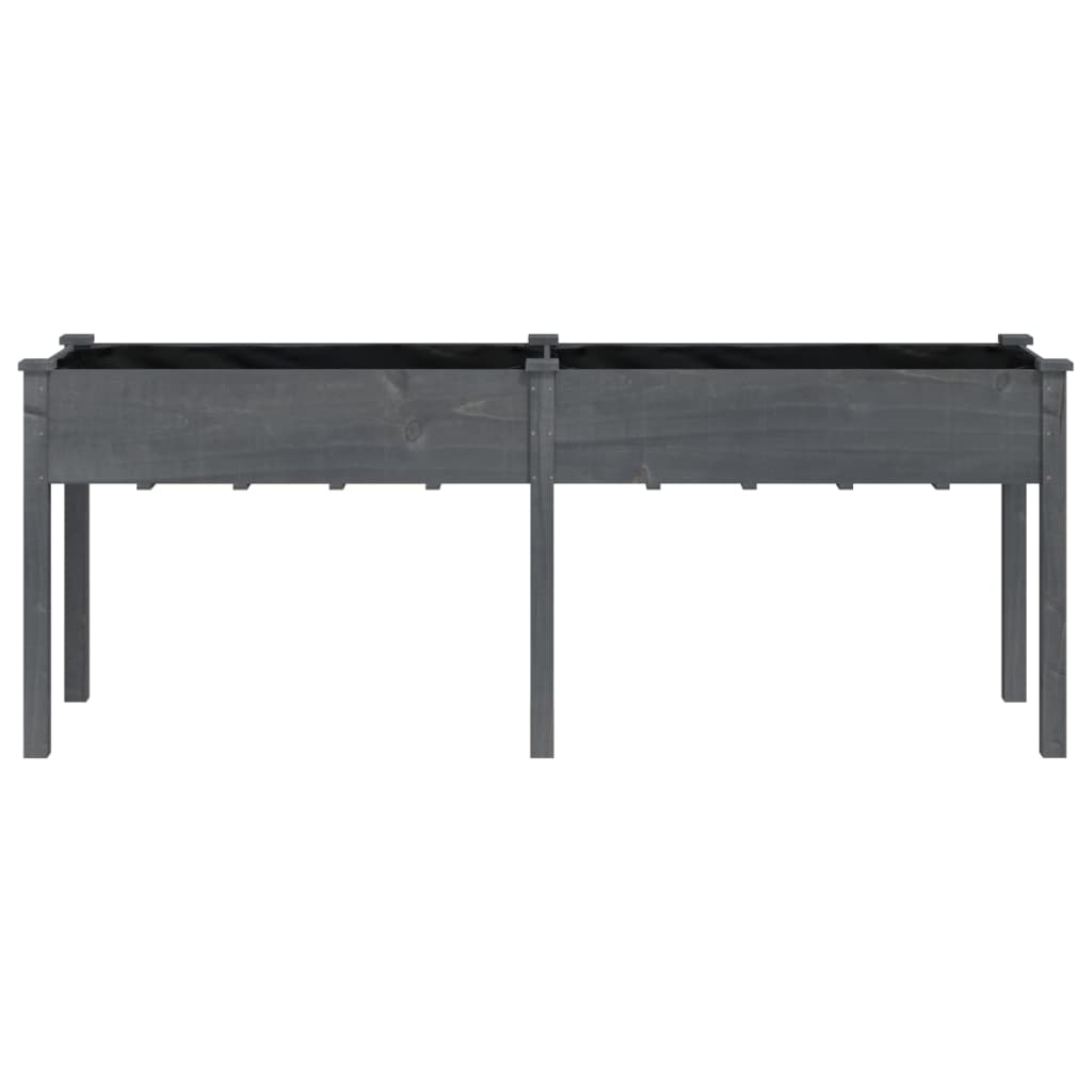vidaXL Jardinieră cu căptușeală, gri, 203x53x76 cm, lemn masiv brad