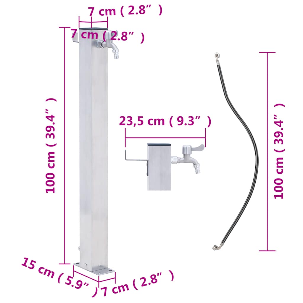 vidaXL Coloană de apă de grădină, 100 cm, oțel inoxidabil, pătrat vidaXL Coloană de apă de grădină, 100 cm, oțel inoxidabil, pătrat