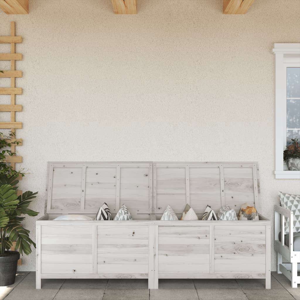 vidaXL Ladă depozitare de grădină alb 198,5x50x56,5 cm lemn masiv brad vidaXL Ladă depozitare de grădină alb 198,5x50x56,5 cm lemn masiv brad