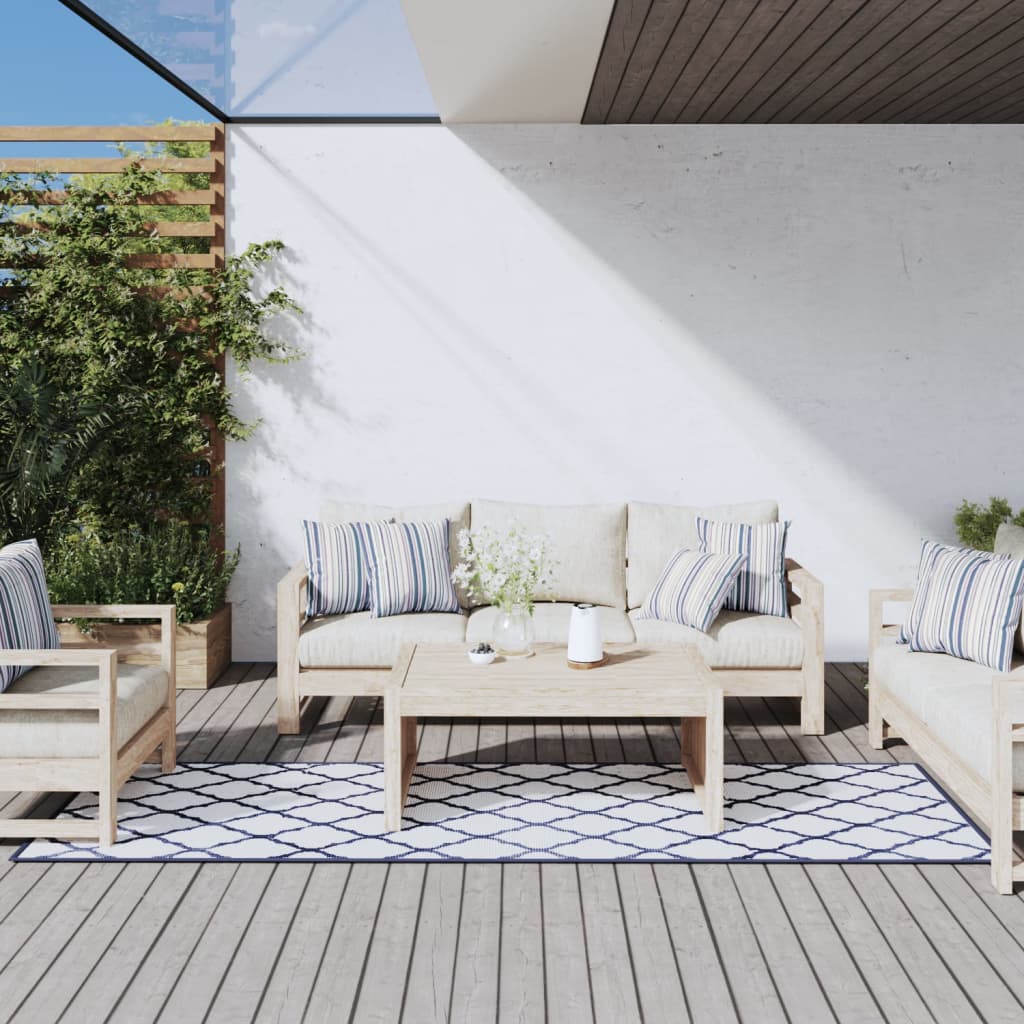 vidaXL Covor de exterior, bleumarin/alb, 80x250 cm, design reversibil vidaXL Covor de exterior, bleumarin/alb, 80x250 cm, design reversibil