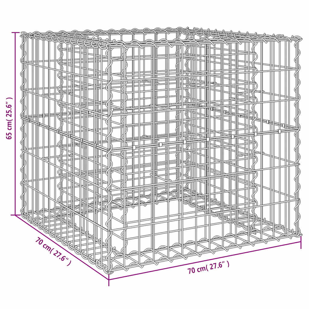 vidaXL Coș gabion, argintiu, 70x70x65 cm, fier galvanizat vidaXL Coș gabion, argintiu, 70x70x65 cm, fier galvanizat