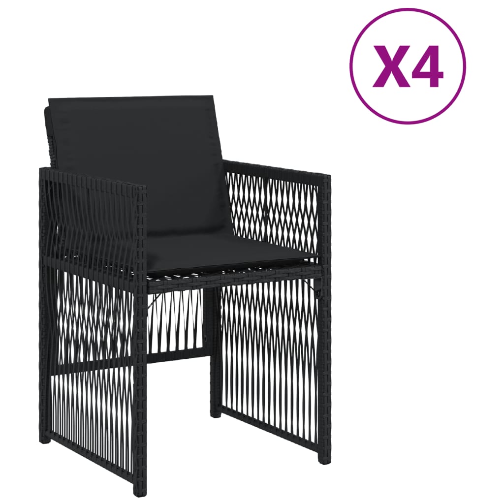 vidaXL Scaune de grădină cu perne, 4 buc., negru, poliratan