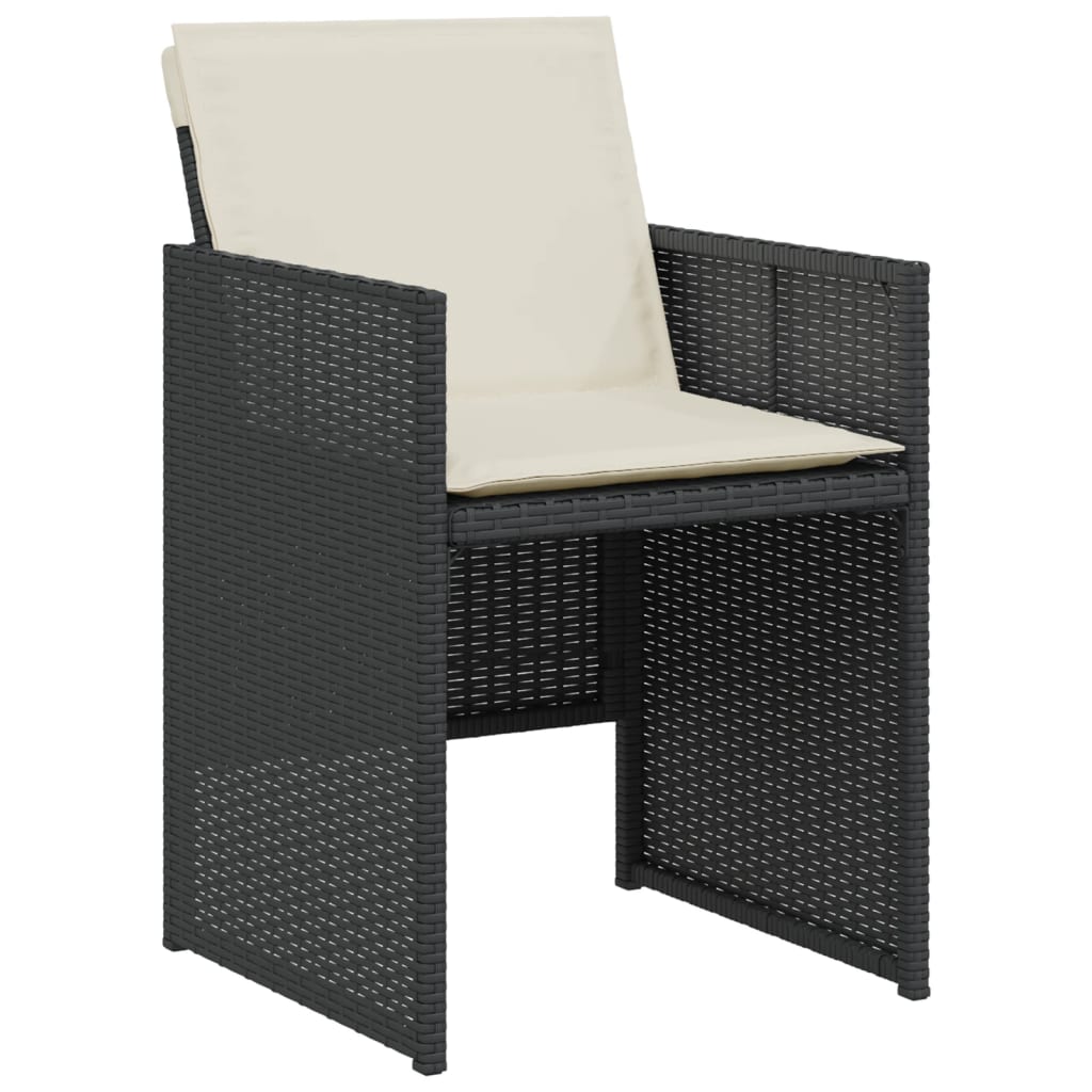 vidaXL Set bistro cu perne, 3 piese, negru, poliratan