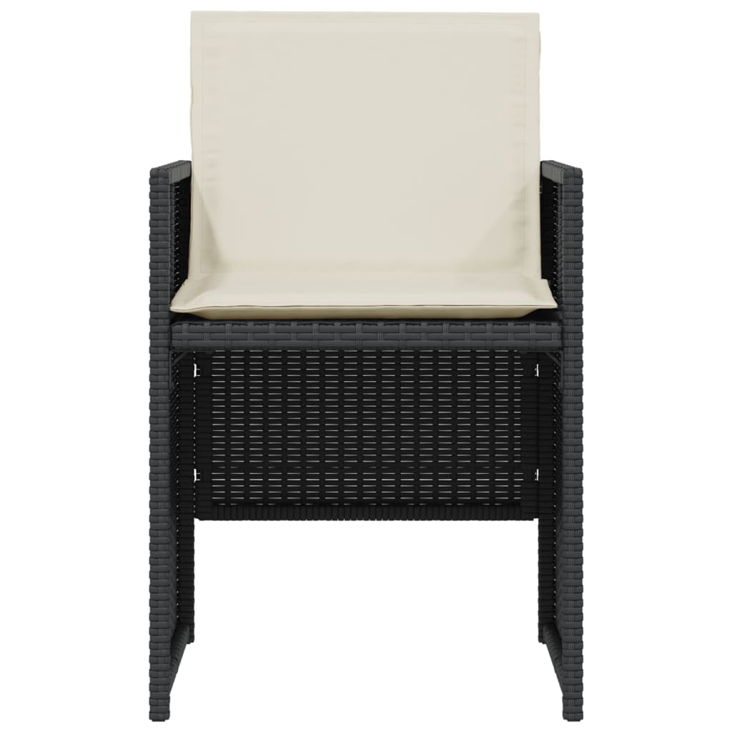 vidaXL Set bistro cu perne, 3 piese, negru, poliratan