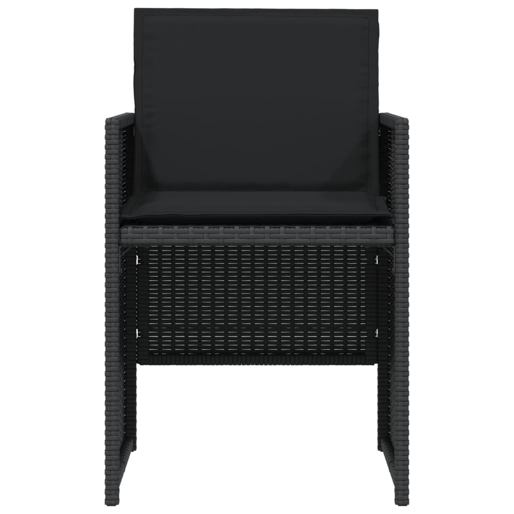 vidaXL Set bistro cu perne, 3 piese, negru, poliratan