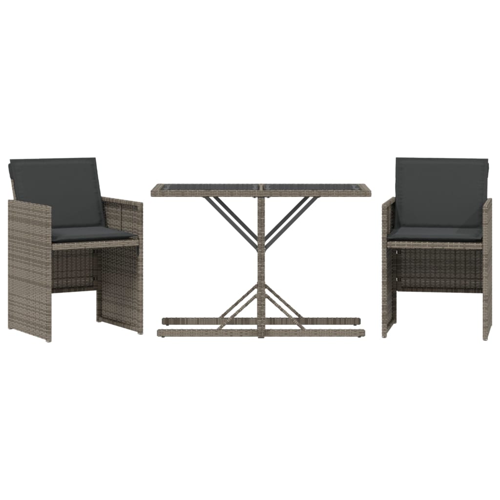 vidaXL Set bistro de grădină cu perne, 3 piese, gri, poliratan vidaXL Set bistro de grădină cu perne, 3 piese, gri, poliratan