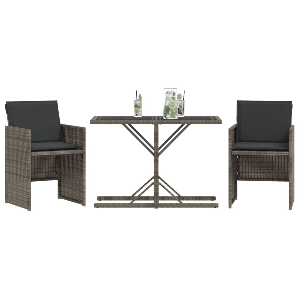 vidaXL Set bistro de grădină cu perne, 3 piese, gri, poliratan vidaXL Set bistro de grădină cu perne, 3 piese, gri, poliratan