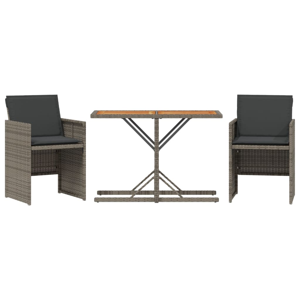 vidaXL Set bistro de grădină cu perne, 3 piese, gri, poliratan vidaXL Set bistro de grădină cu perne, 3 piese, gri, poliratan
