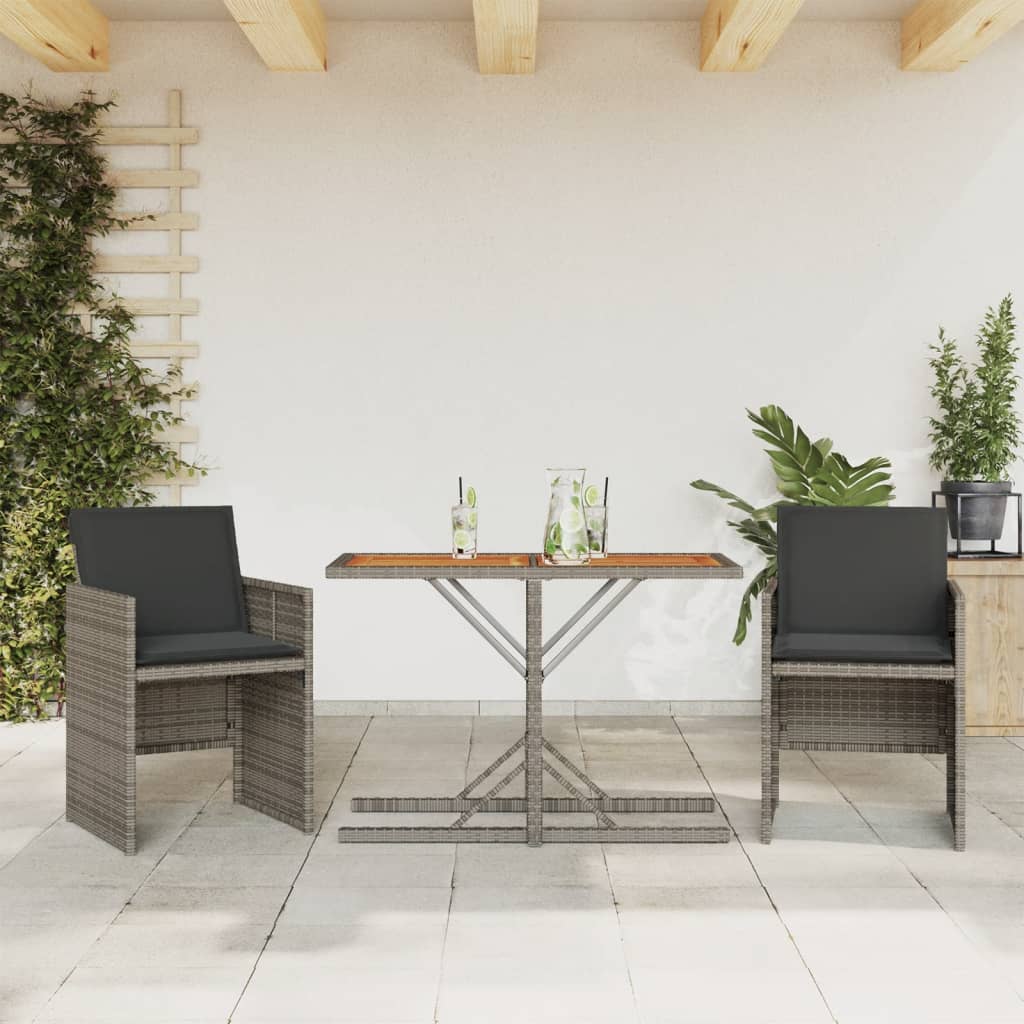 vidaXL Set bistro de grădină cu perne, 3 piese, gri, poliratan vidaXL Set bistro de grădină cu perne, 3 piese, gri, poliratan