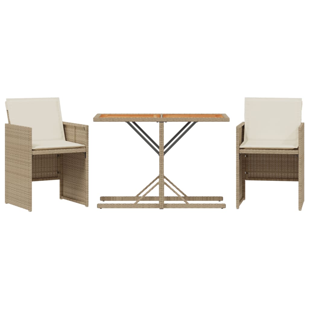 vidaXL Set bistro cu perne, 3 piese, bej, poliratan