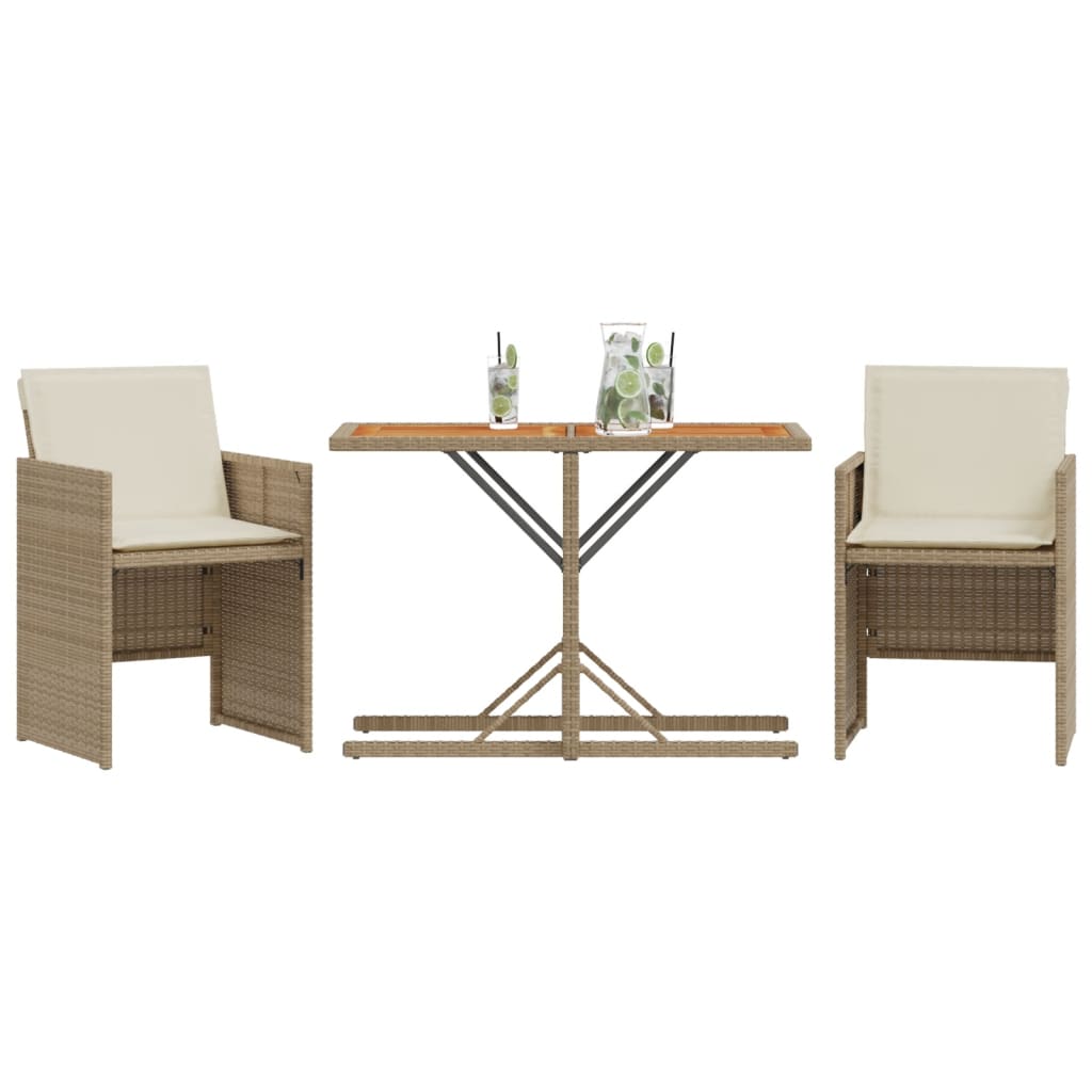 vidaXL Set bistro cu perne, 3 piese, bej, poliratan