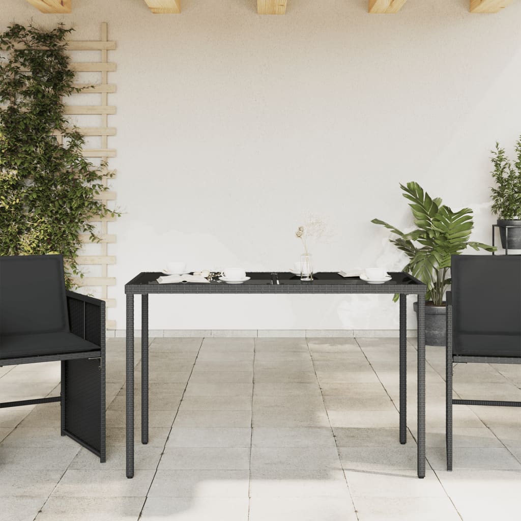 vidaXL Masă grădină cu blat din sticlă, negru, 115x54x74 cm, poliratan