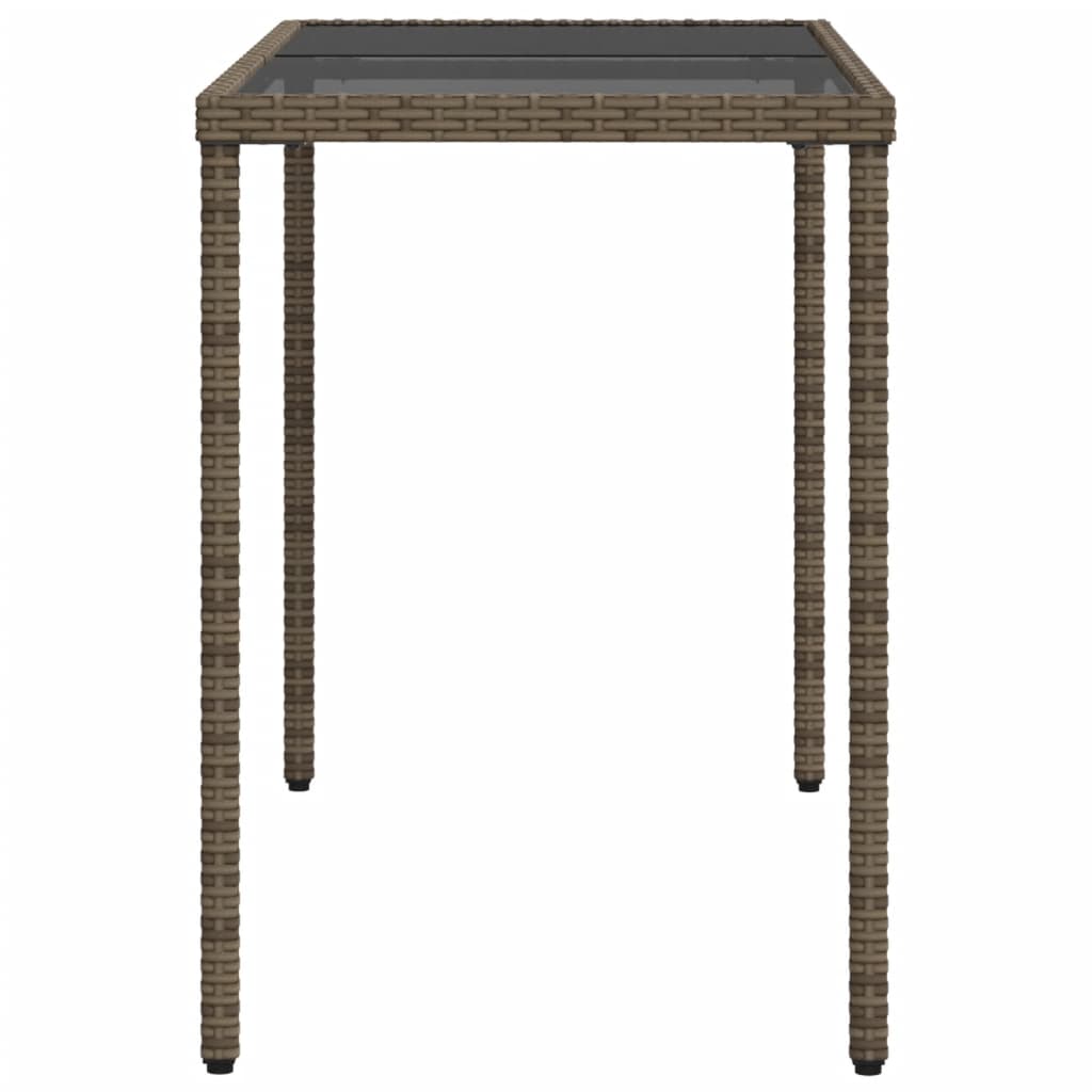 vidaXL Masă de grădină cu blat din sticlă gri, 115x54x74cm, poliratan