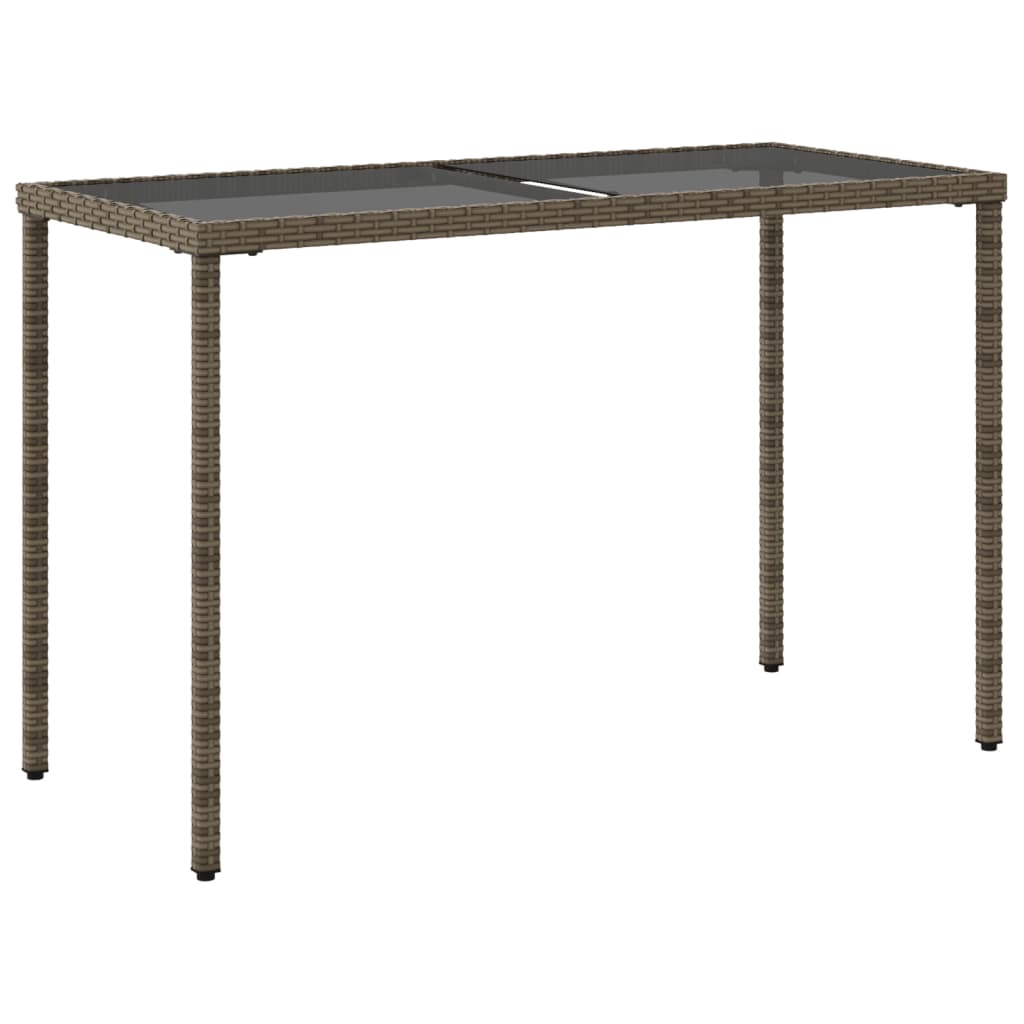 vidaXL Masă de grădină cu blat din sticlă gri, 115x54x74cm, poliratan