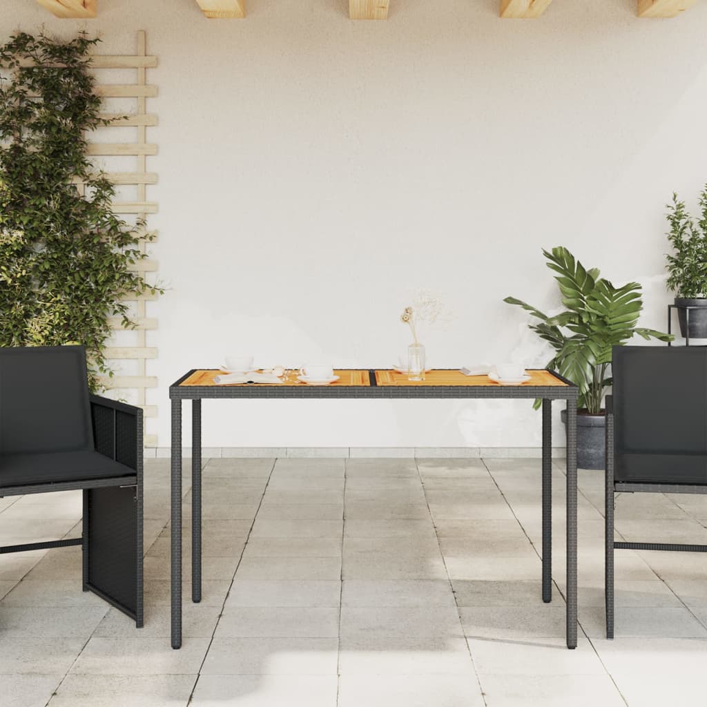 vidaXL Masă grădină blat din lemn acacia, negru 115x54x74 cm poliratan
