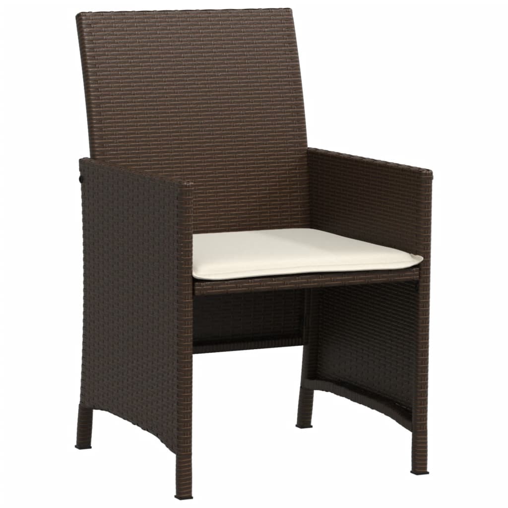vidaXL Set bistro cu perne, 3 piese, maro, poliratan