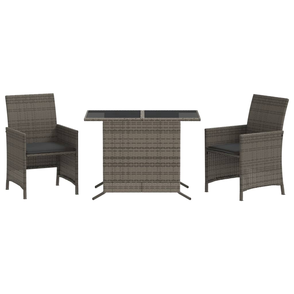 vidaXL Set bistro de grădină cu perne, 3 piese, gri, poliratan vidaXL Set bistro de grădină cu perne, 3 piese, gri, poliratan