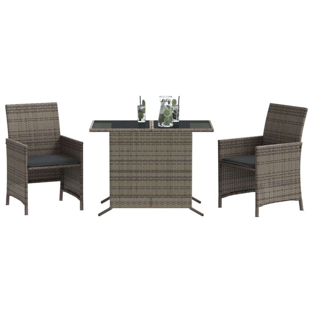 vidaXL Set bistro de grădină cu perne, 3 piese, gri, poliratan vidaXL Set bistro de grădină cu perne, 3 piese, gri, poliratan