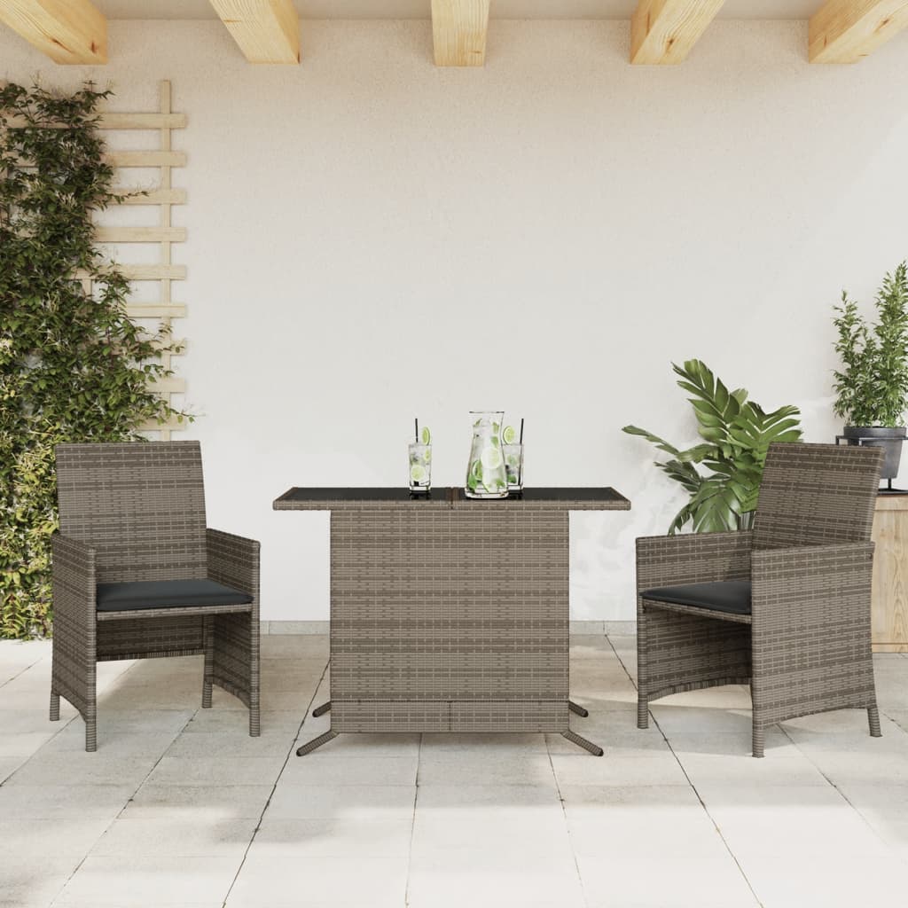 vidaXL Set bistro de grădină cu perne, 3 piese, gri, poliratan vidaXL Set bistro de grădină cu perne, 3 piese, gri, poliratan