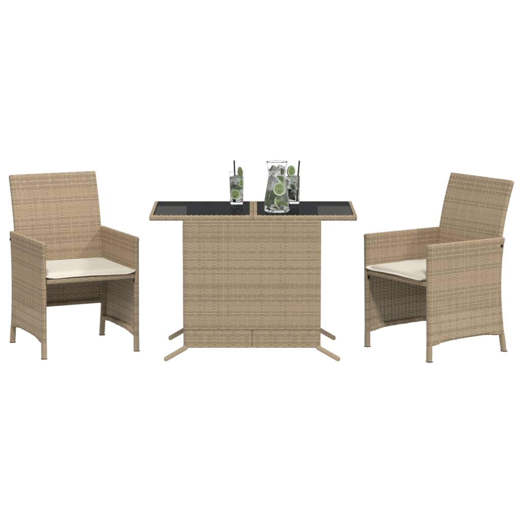 vidaXL Set bistro cu perne, 3 piese, bej, poliratan