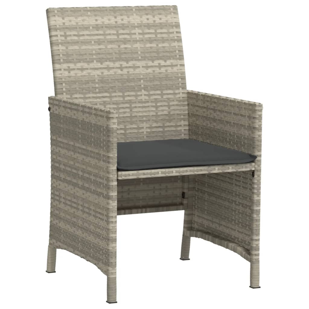 vidaXL Set bistro cu perne, 3 piese, gri deschis, poliratan