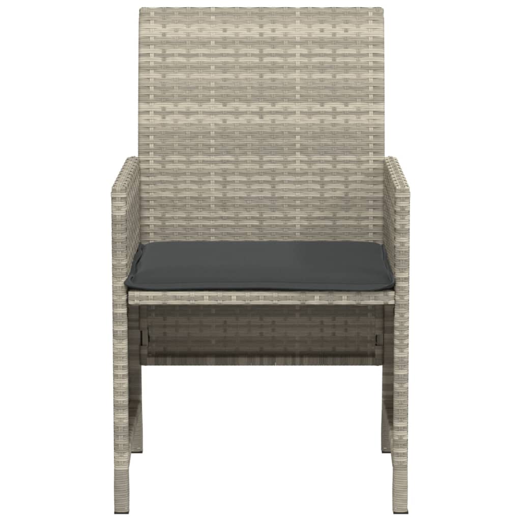 vidaXL Set bistro cu perne, 3 piese, gri deschis, poliratan