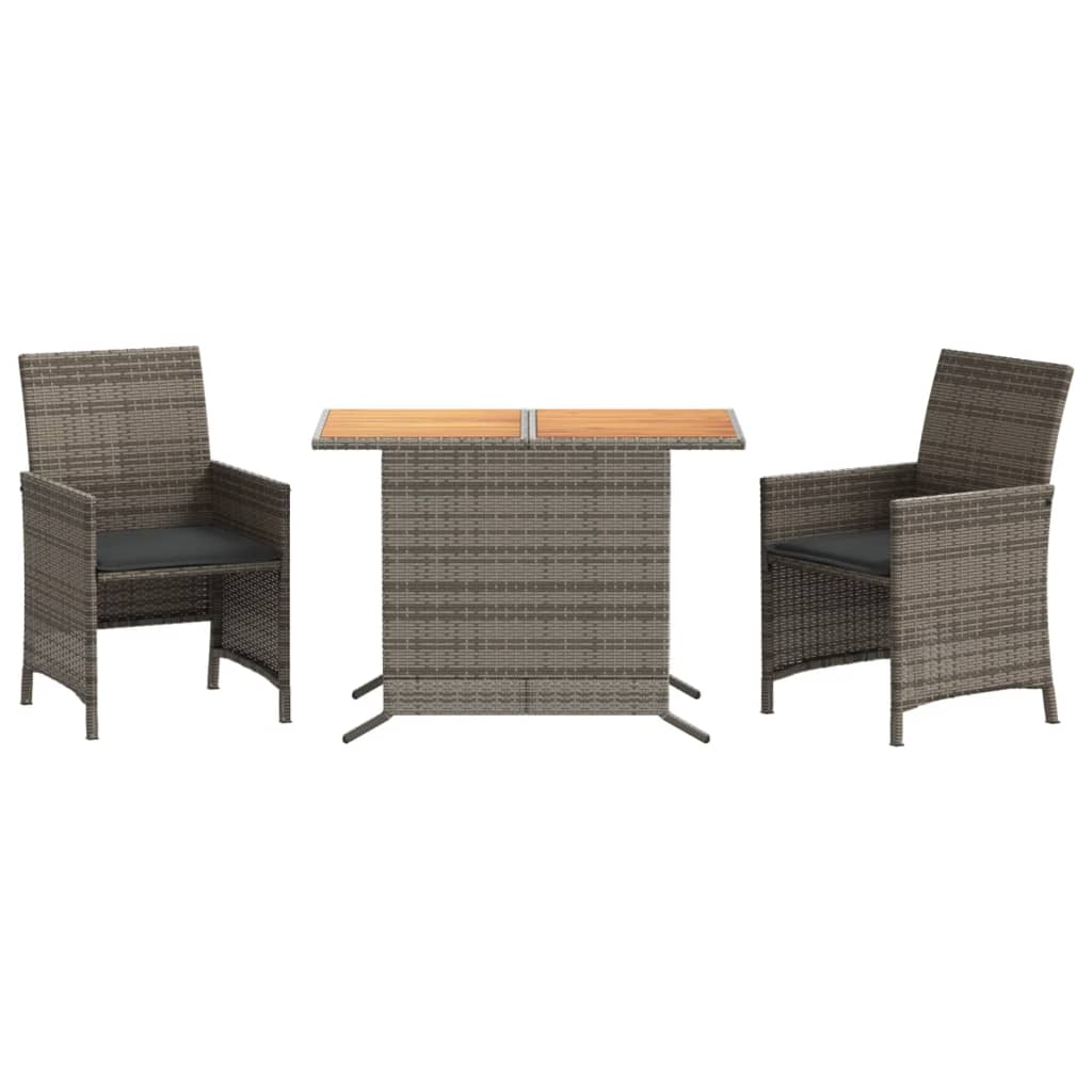 vidaXL Set bistro de grădină cu perne, 3 piese, gri, poliratan vidaXL Set bistro de grădină cu perne, 3 piese, gri, poliratan