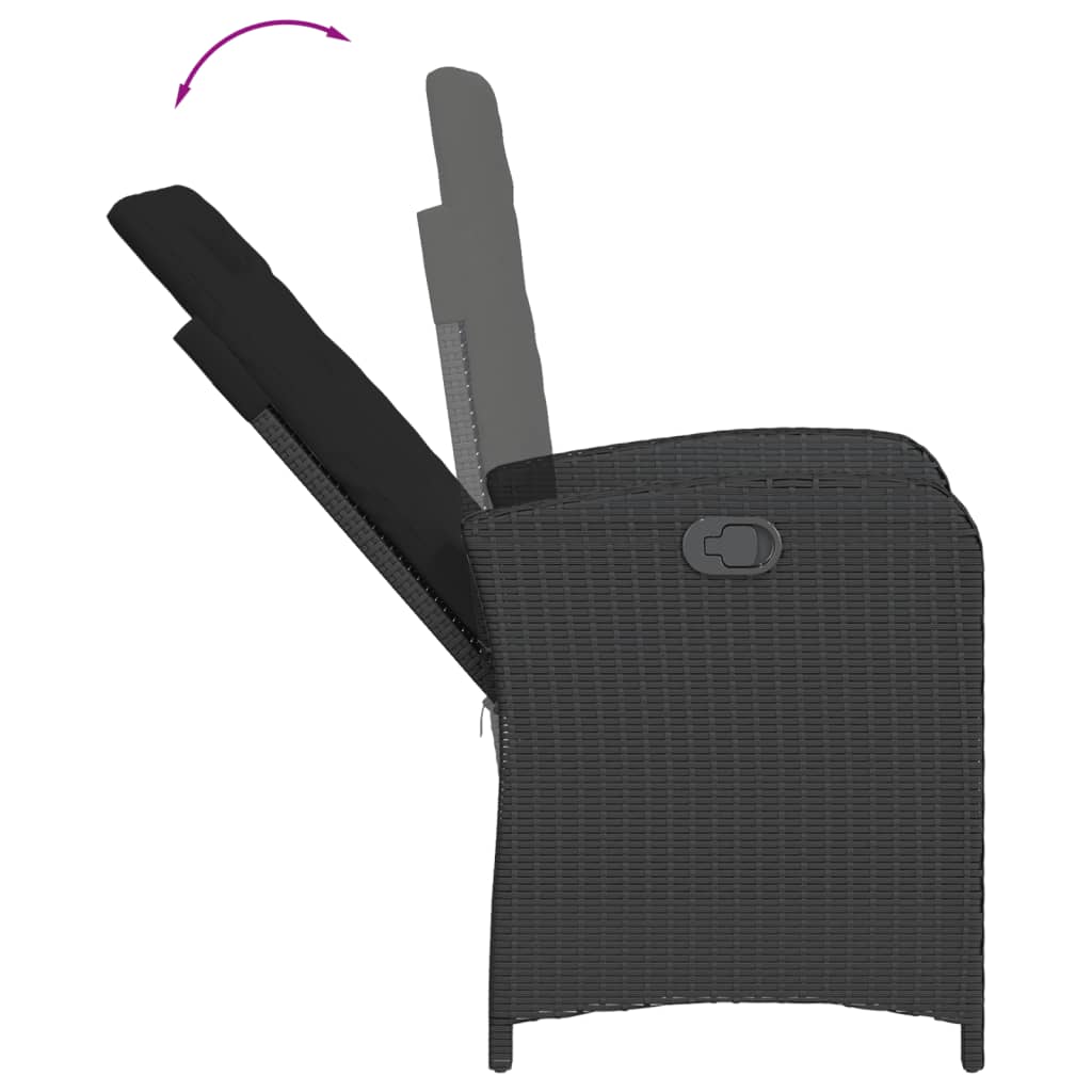 vidaXL Scaun de grădină rabatabil cu perne, negru, poliratan