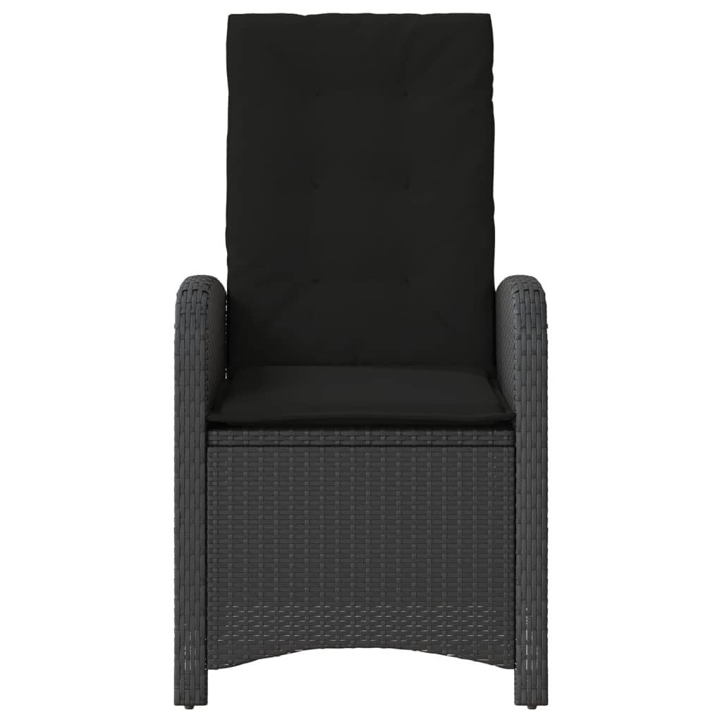 vidaXL Scaune de grădină rabatabile cu perne, 2 buc., negru, poliratan