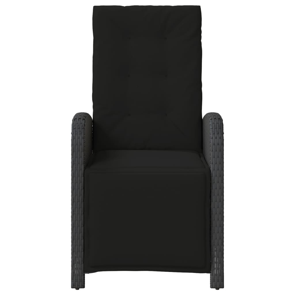 vidaXL Scaun de grădină rabatabil cu suport picioare, negru, poliratan