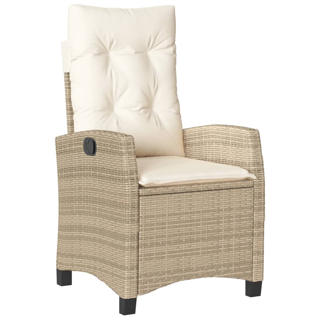 vidaXL Scaun de grădină rabatabil cu perne, bej, poliratan